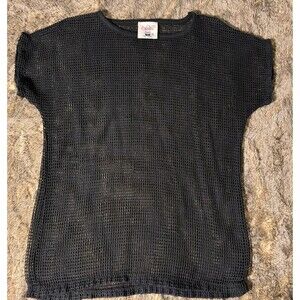 Vintage 1980s Black Mesh SWIM COVER UP Top - Size S/M  Eyelus beach vacation